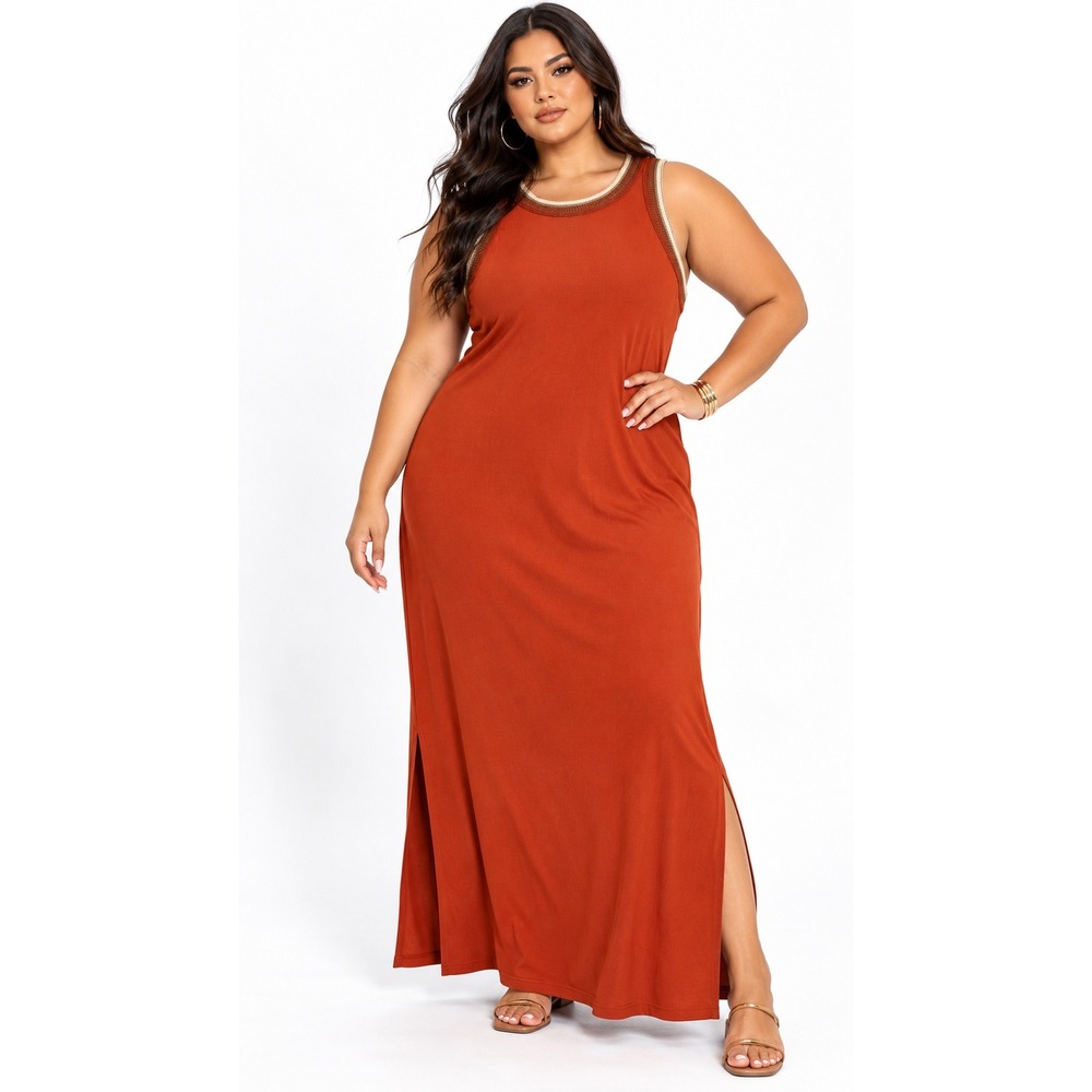 Daniel Rainn Chelsea Sleeveless Maxi Dress Burnt Orange Crochet Trim 2X NWT